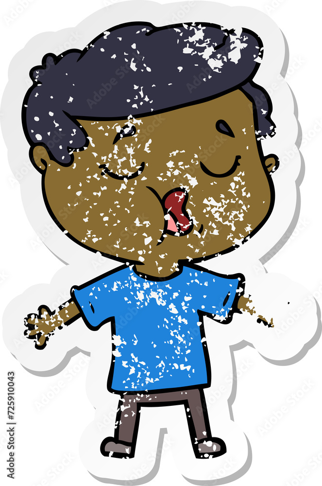 distressed sticker of a cartoon man talking distressed sticker of a cartoon man talking
