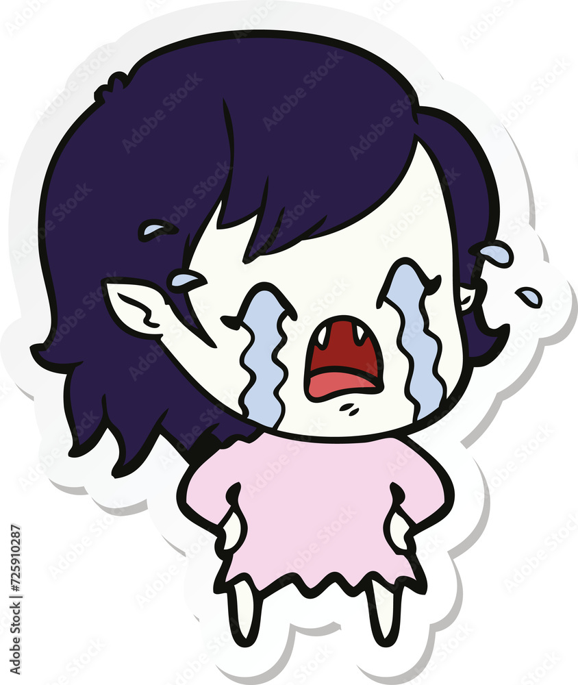 sticker of a cartoon crying vampire girl