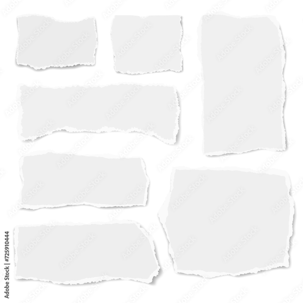 Set of paper different fragments scraps isolated on white. Paper collage. Vector illustration.