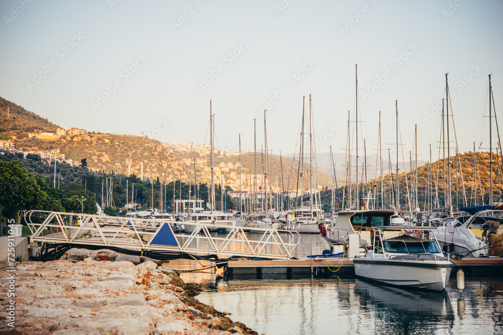 Luxury boats and yachts in the harbor of Kas, Turkey.