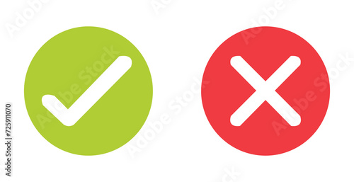 Green check mark, red cross mark icon set. isolated set symbols, Flat checklist signs ,checkmark design, tick symbol. Vector illustration. EPS FILE 34. photo