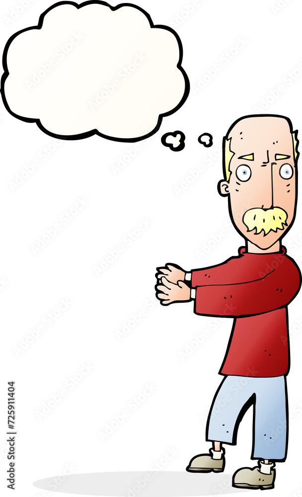 Fototapeta premium cartoon balding man explaining with thought bubble