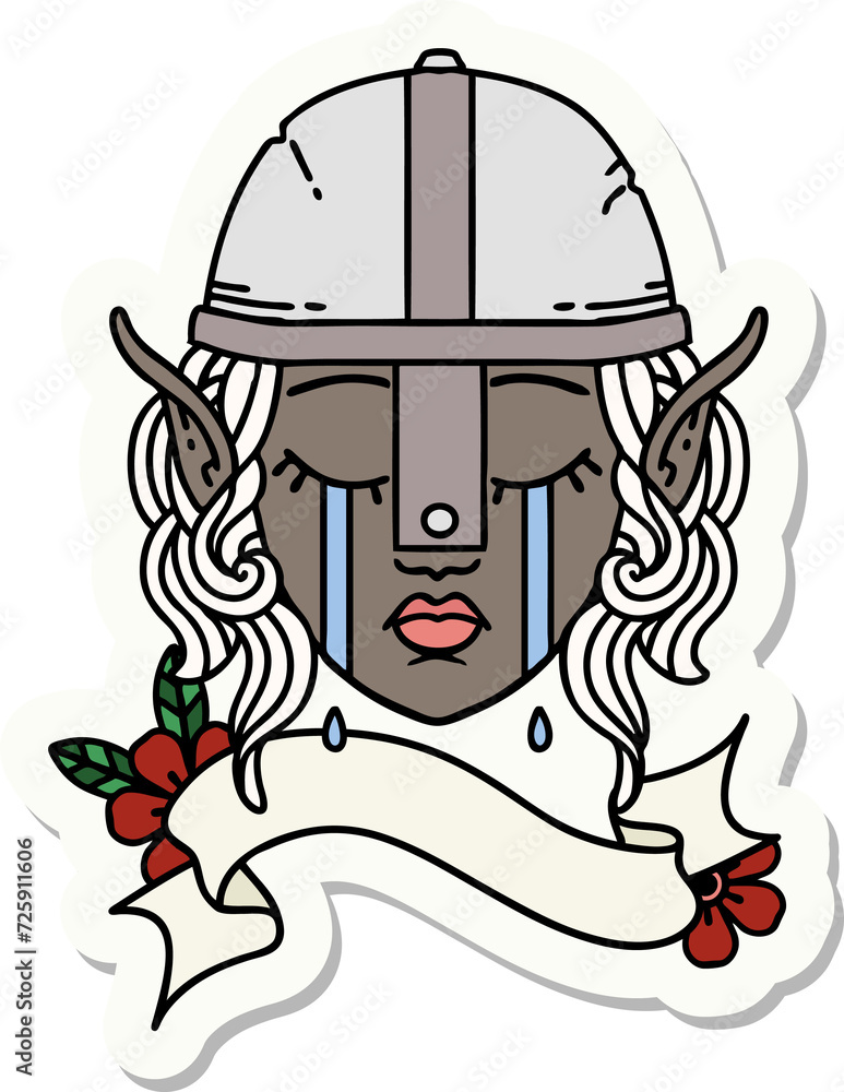 crying elf fighter character face sticker