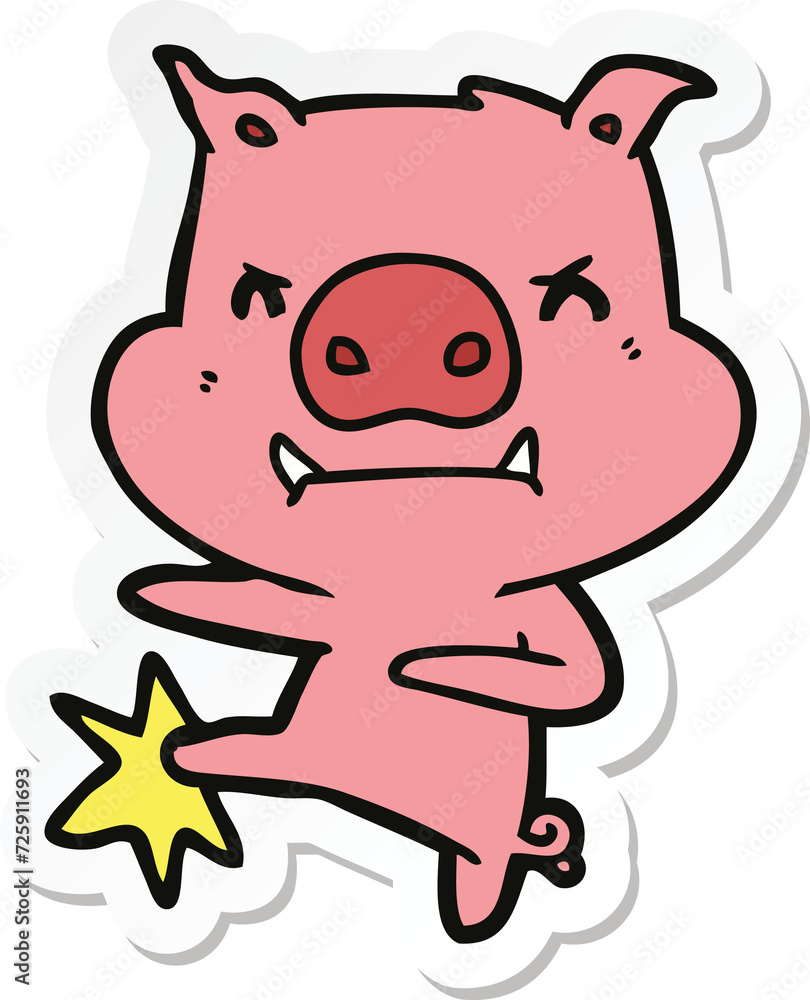 sticker of a angry cartoon pig karate kicking sticker of a angry cartoon pig karate kicking