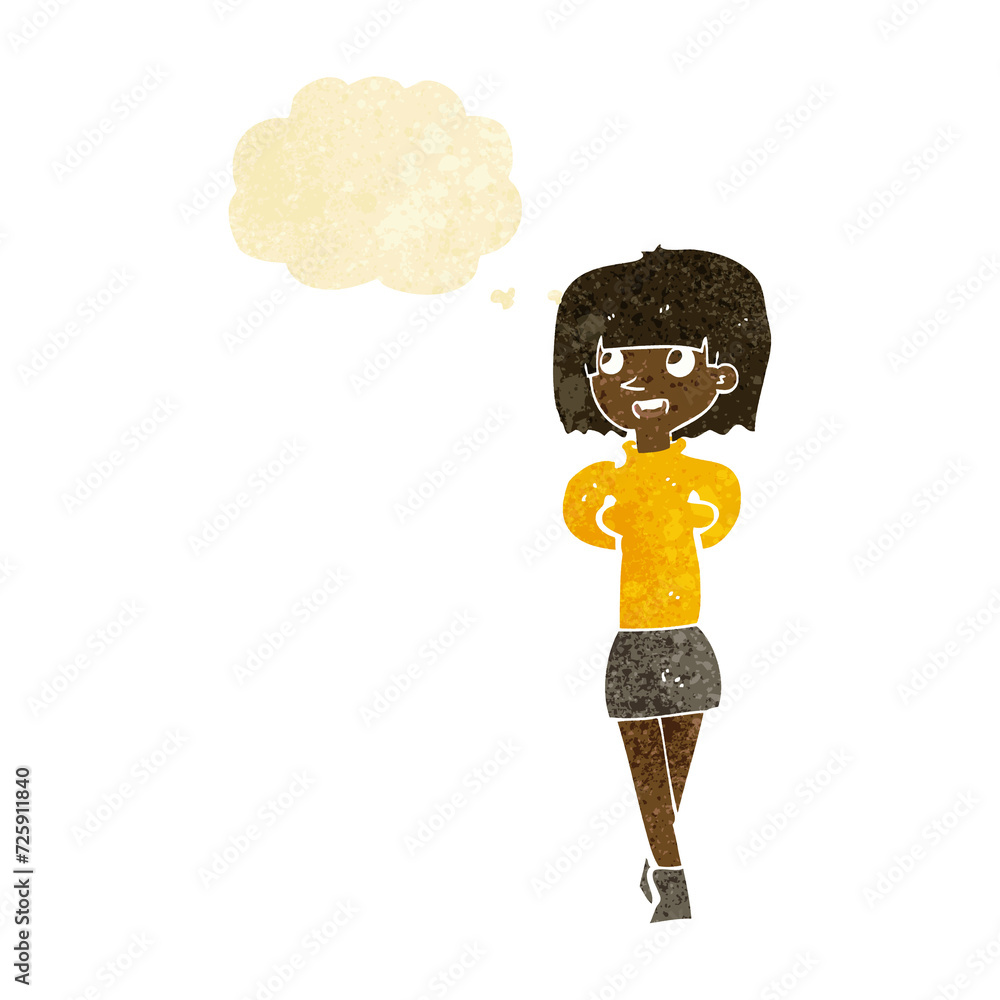 cartoon happy woman with thought bubble cartoon happy woman with thought bubble