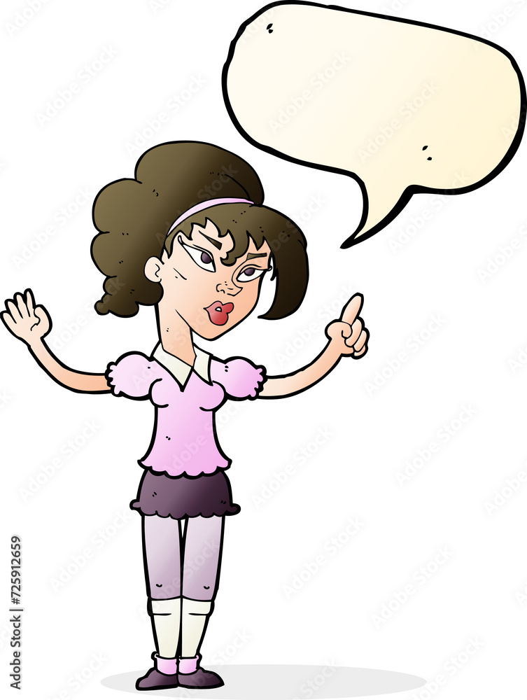 cartoon woman with idea with speech bubble cartoon woman with idea with speech bubble