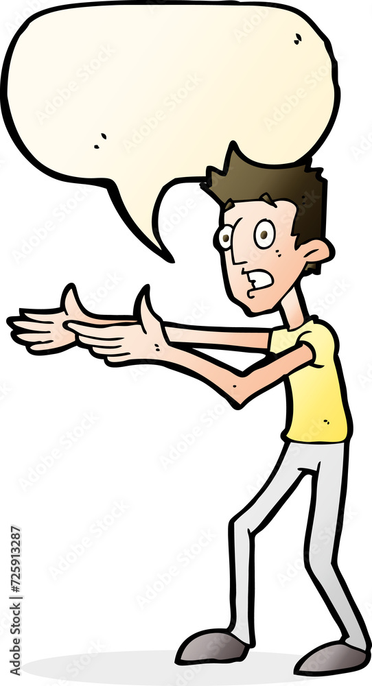 cartoon man desperately explaining with speech bubble