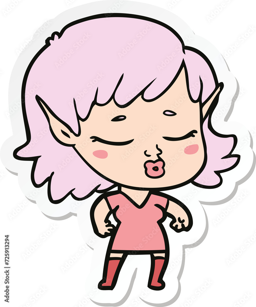 sticker of a pretty cartoon elf girl sticker of a pretty cartoon elf girl