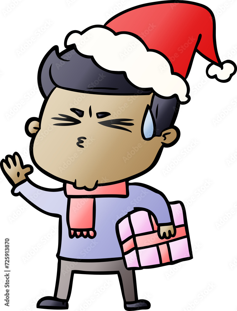 gradient cartoon of a man sweating wearing santa hat gradient cartoon of a man sweating wearing santa hat