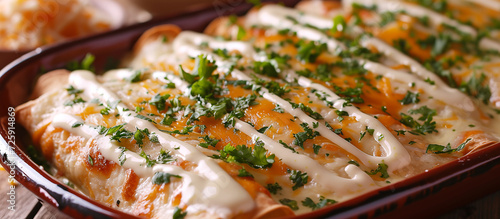 Obraz na plátně Seafood enchilada with creamy sauce
