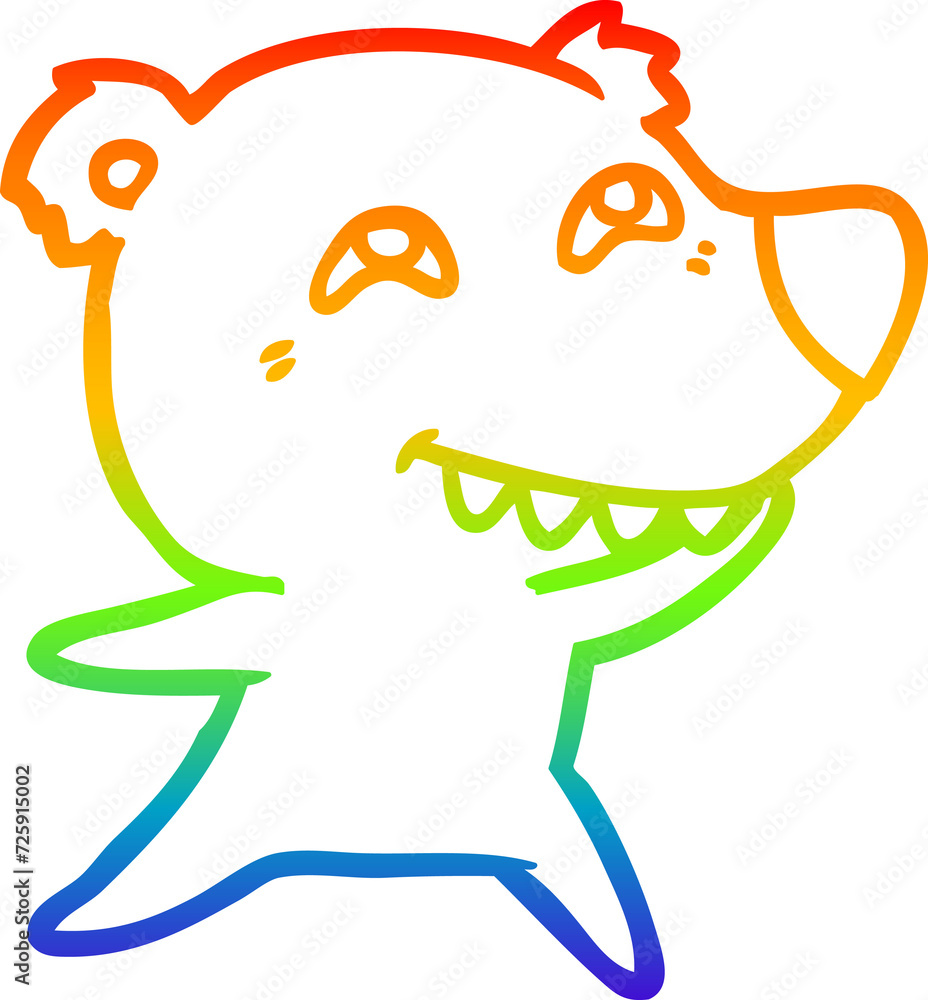 Obraz premium rainbow gradient line drawing cartoon bear showing teeth