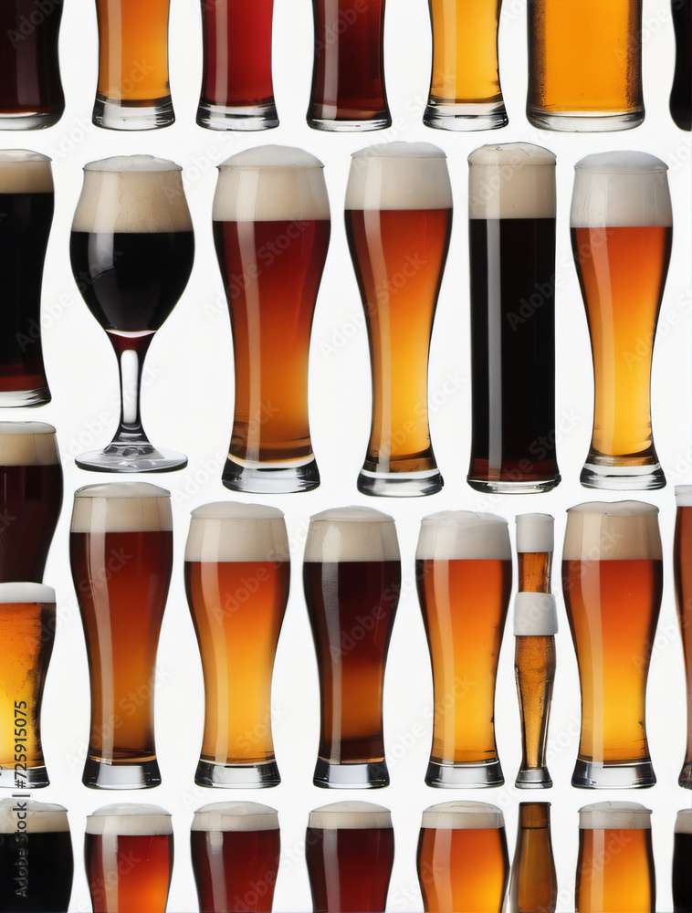 Photo Of Variety Of Beers In Glass Isolated On White Background. Photo Of Variety Of Beers In Glass Isolated On White Background.