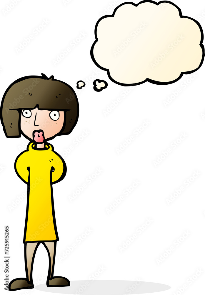 cartoon curious woman with thought bubble cartoon curious woman with thought bubble