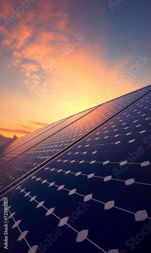 AI generated picture of photovoltaic solar panel, warm light, cozy feeling
