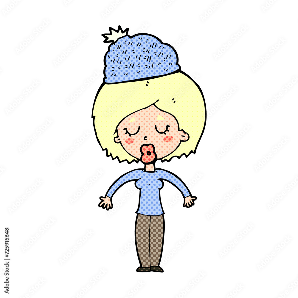 cartoon woman wearing winter hat cartoon woman wearing winter hat