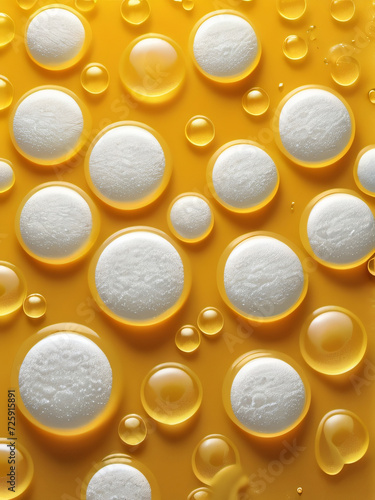 Photo Of Yellow Horizontal Beer Foam Background Illustration, Beer Foam Background With Realistic Bubbles Menu Design, Banners And Flyers. © Pixel Matrix