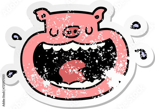 distressed sticker of a cartoon obnoxious pig photo