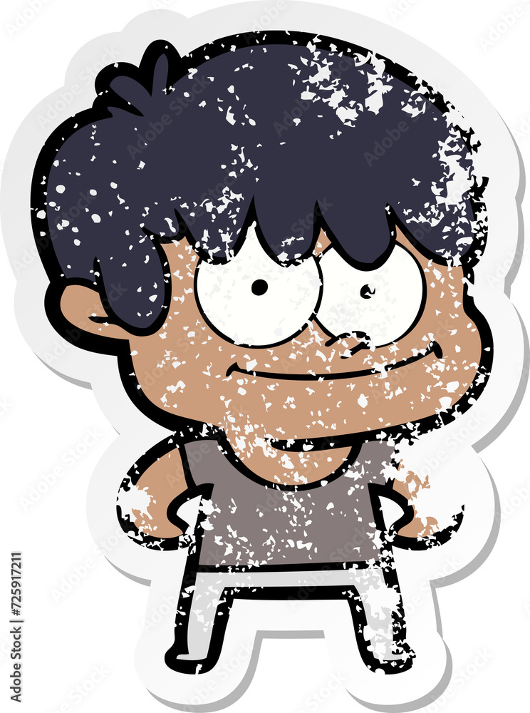 distressed sticker of a happy cartoon man distressed sticker of a happy cartoon man