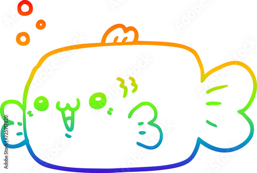 rainbow gradient line drawing cartoon fish