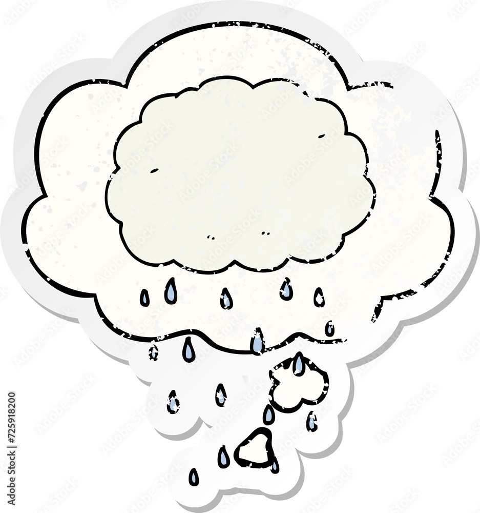 cartoon rain cloud and thought bubble as a distressed worn sticker cartoon rain cloud and thought bubble as a distressed worn sticker