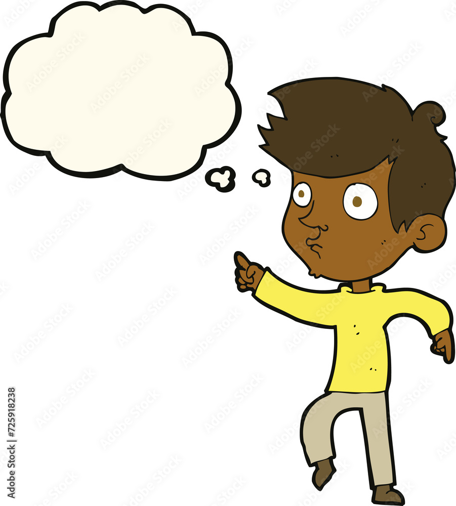 cartoon pointing boy with thought bubble cartoon pointing boy with thought bubble