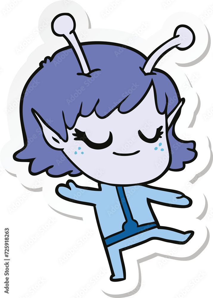 sticker of a smiling alien girl cartoon sticker of a smiling alien girl cartoon