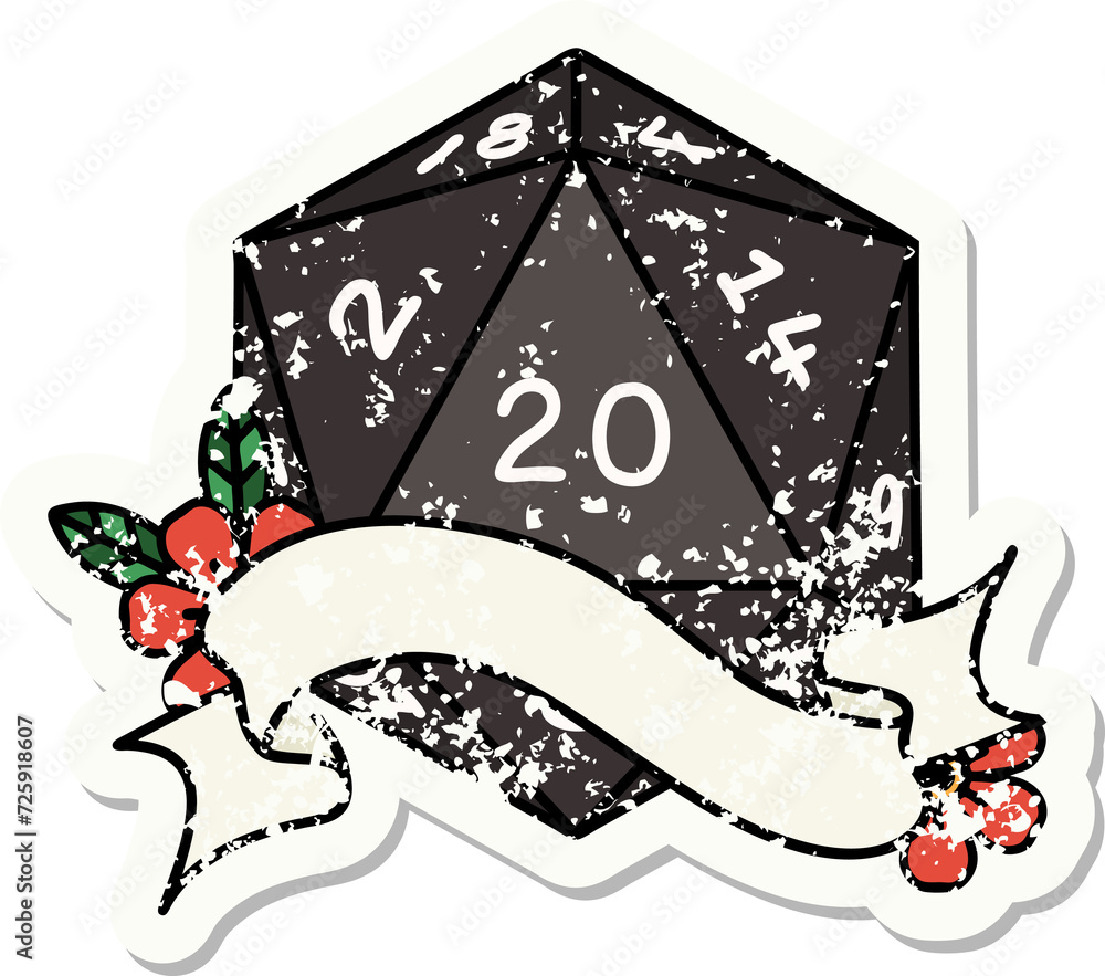 natural twenty D20 dice roll grunge sticker