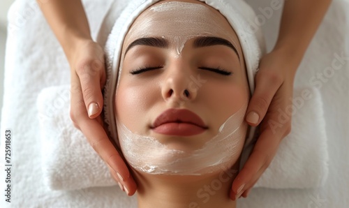 Beautiful young woman having a facial massage at the spa salon. Beauty treatment concept.