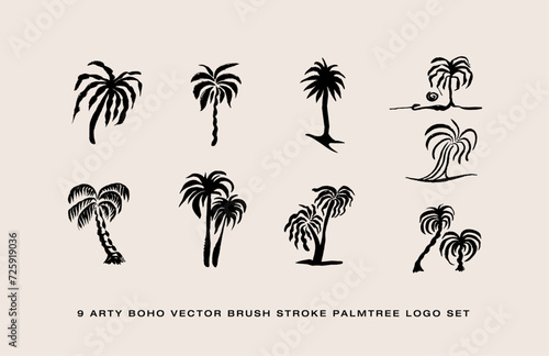 ARTY BOHO PALMS - Trendy 12 Brush strokes Palm tree Logo elements set