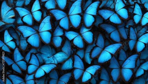 Multitude of black and blue butterflies  photo