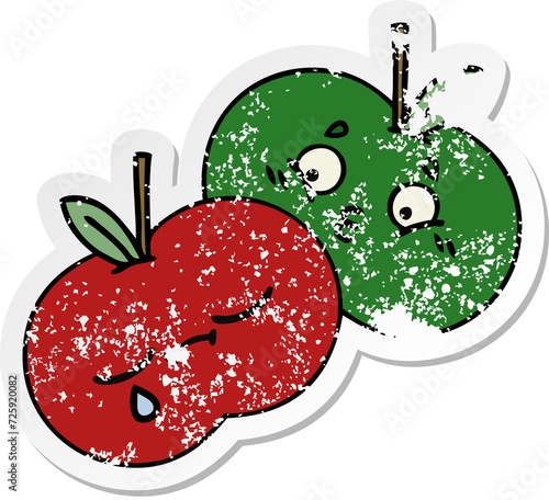 distressed sticker of a cute cartoon juicy apple photo