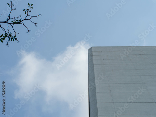 Building tower sky background wallpaper copy space empty top view city skyscraper outdoor exterior construction facade downtown futuristic commercial office travel structure high steel cloud industry 