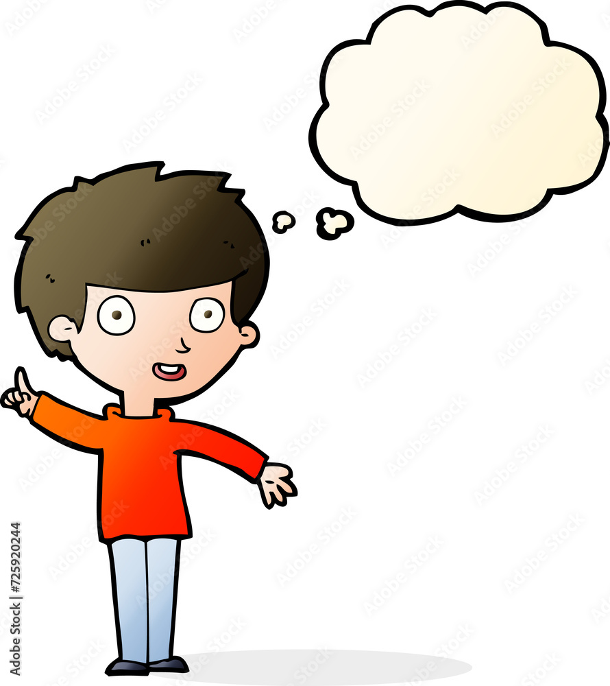 cartoon boy with idea with thought bubble cartoon boy with idea with thought bubble