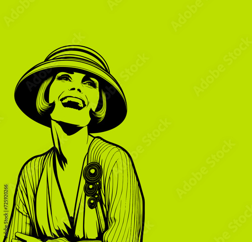Dessin au trait - Personnage années folles - 1920 - Femme qui rit