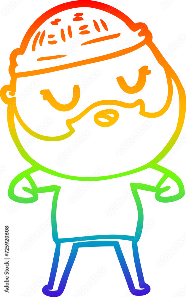 rainbow gradient line drawing cartoon man with beard