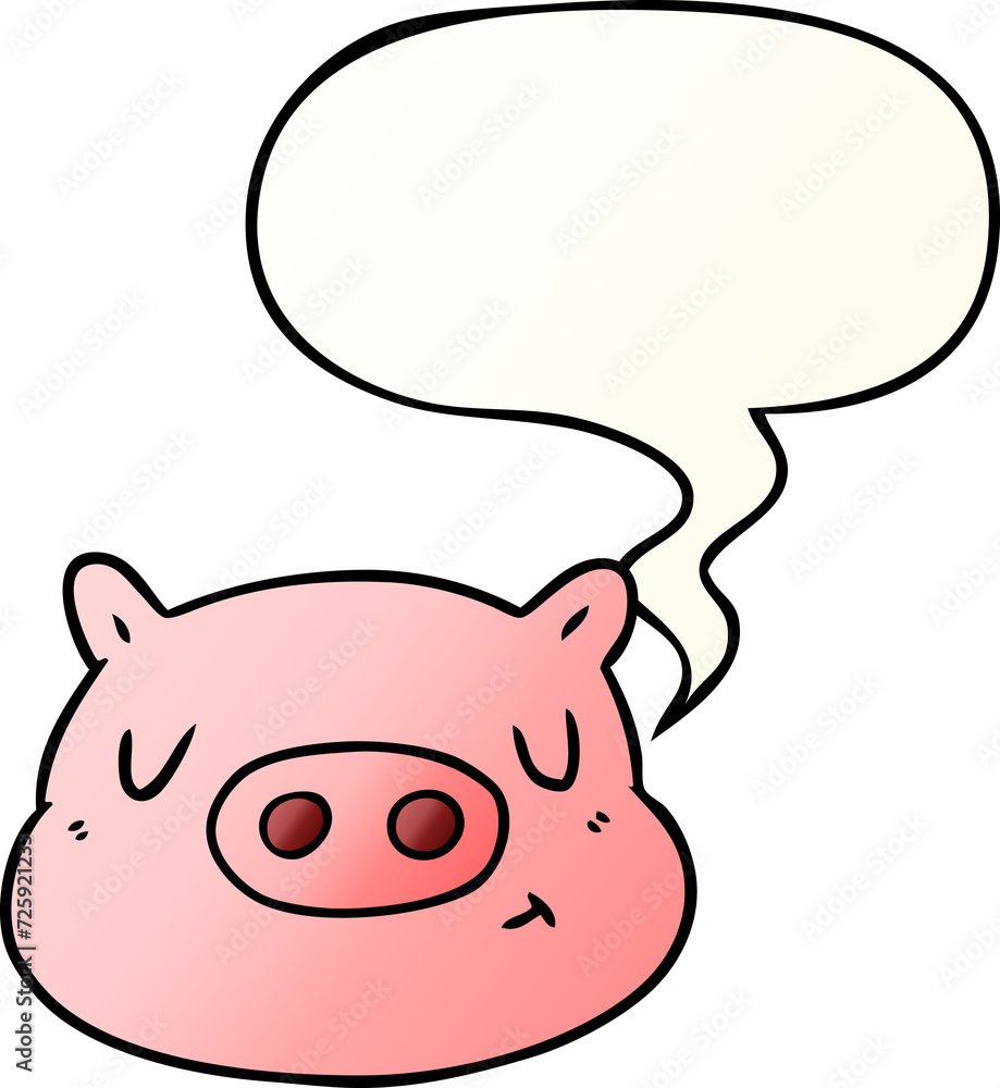 cartoon pig face and speech bubble in smooth gradient style cartoon pig face and speech bubble in smooth gradient style