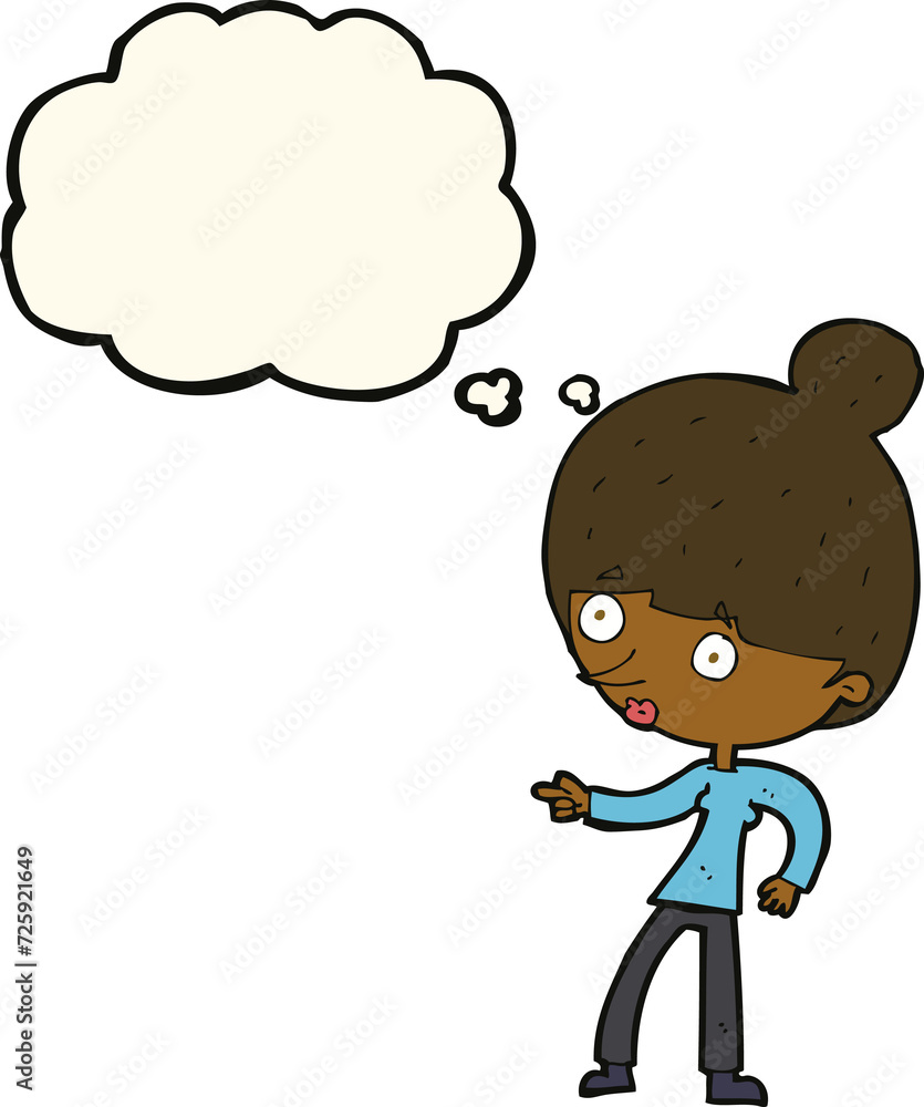 cartoon woman pointing with thought bubble cartoon woman pointing with thought bubble