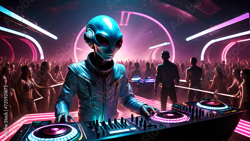 Alien as Club DJ AI generate Illustration