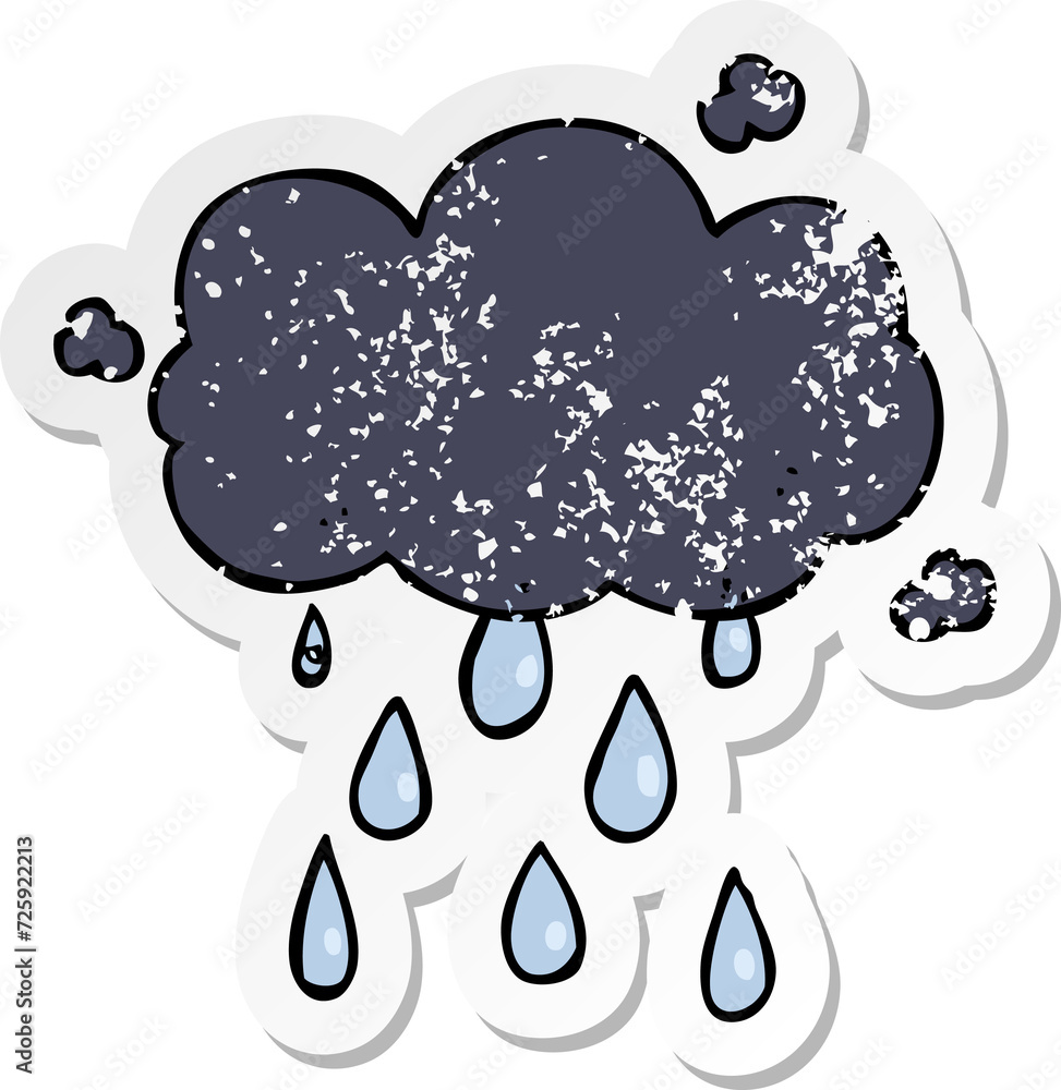 distressed sticker of a cartoon cloud raining distressed sticker of a cartoon cloud raining
