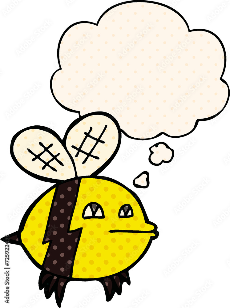 cartoon bee and thought bubble in comic book style cartoon bee and thought bubble in comic book style
