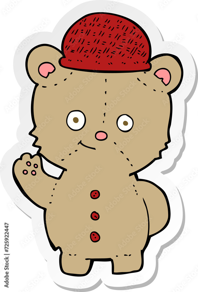 sticker of a cartoon bear in hat sticker of a cartoon bear in hat