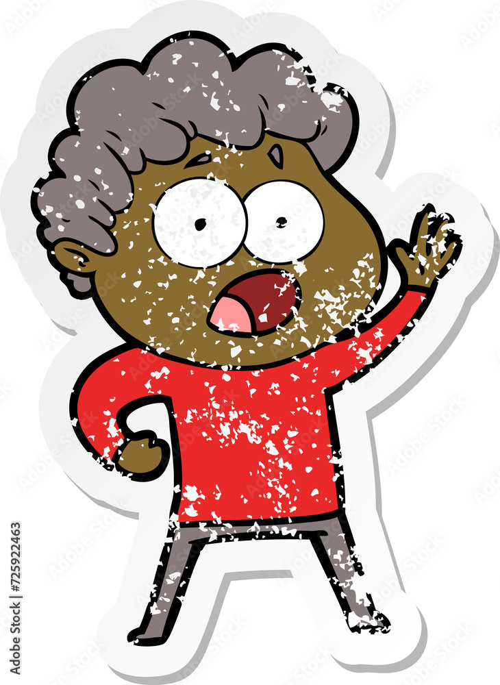 distressed sticker of a cartoon man gasping in surprise distressed sticker of a cartoon man gasping in surprise