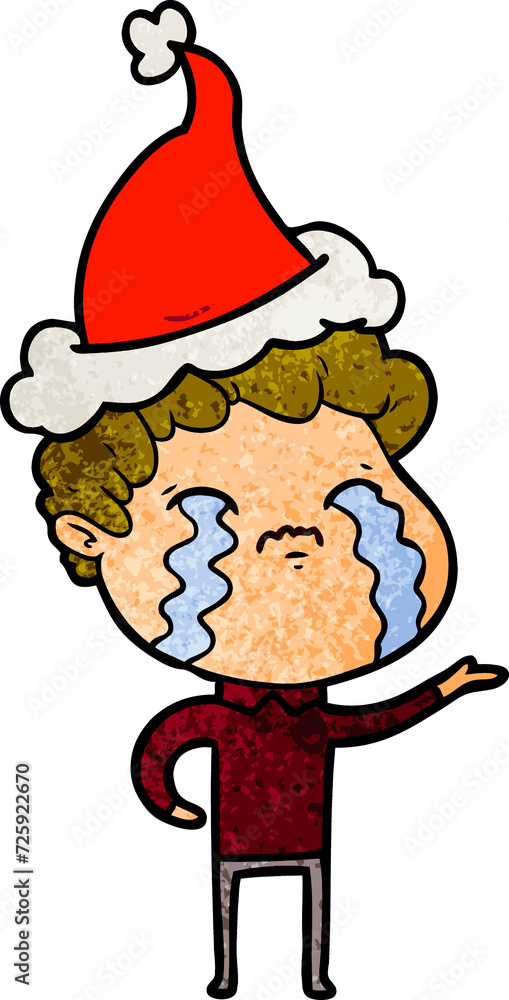 textured cartoon of a man crying wearing santa hat textured cartoon of a man crying wearing santa hat
