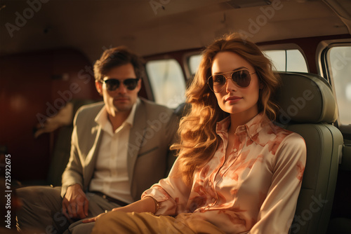 Elegant couple inside a yacht. Generative ai image. © jroballo