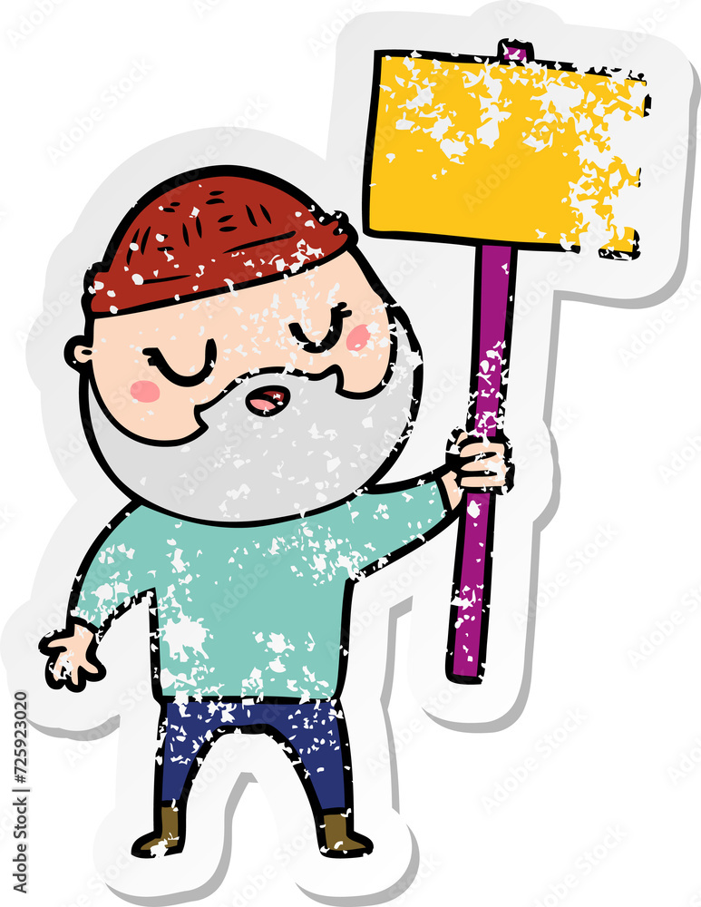 distressed sticker of a cartoon man with beard distressed sticker of a cartoon man with beard