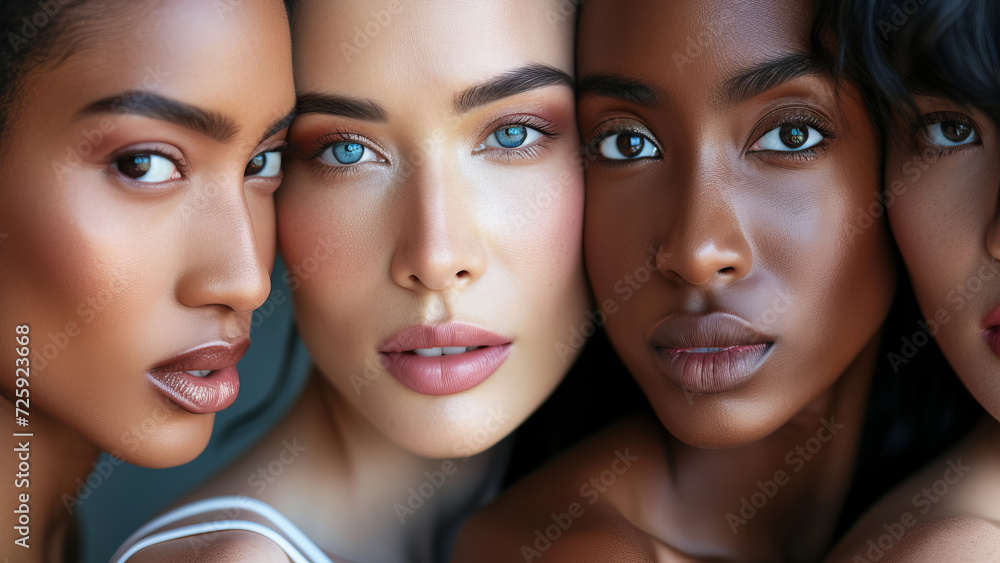 Multi-ethnic beauty. Different ethnicity women,close up