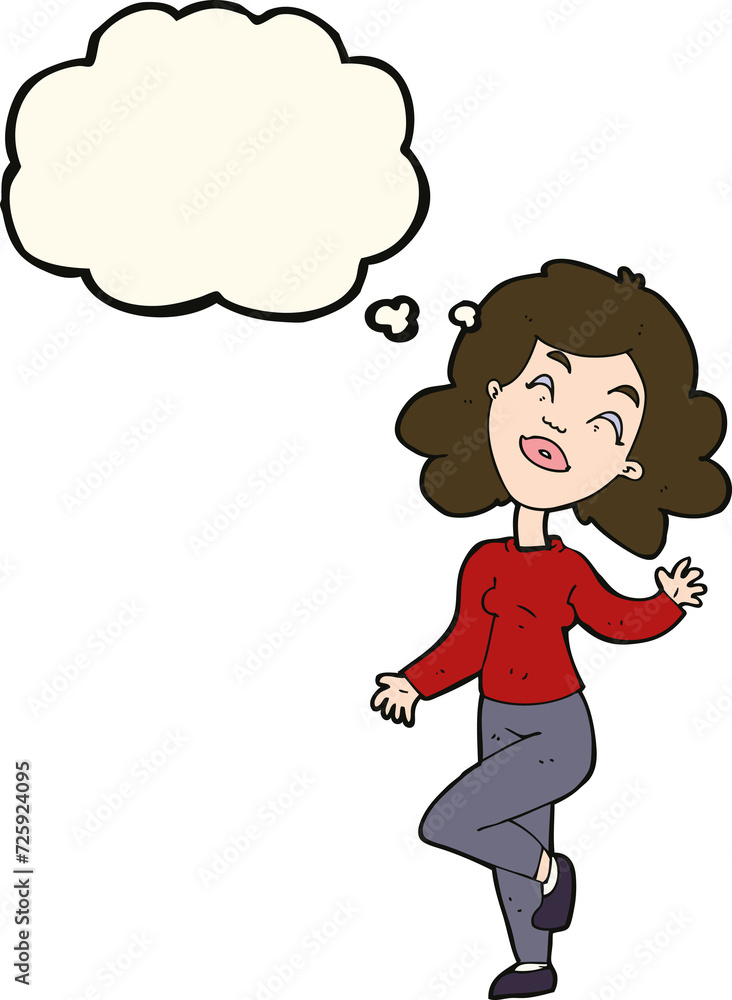 cartoon happy woman dancing with thought bubble cartoon happy woman dancing with thought bubble