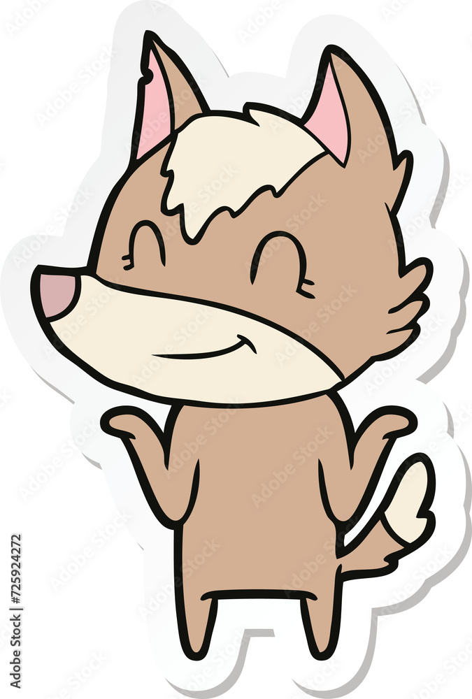 sticker of a friendly cartoon wolf sticker of a friendly cartoon wolf