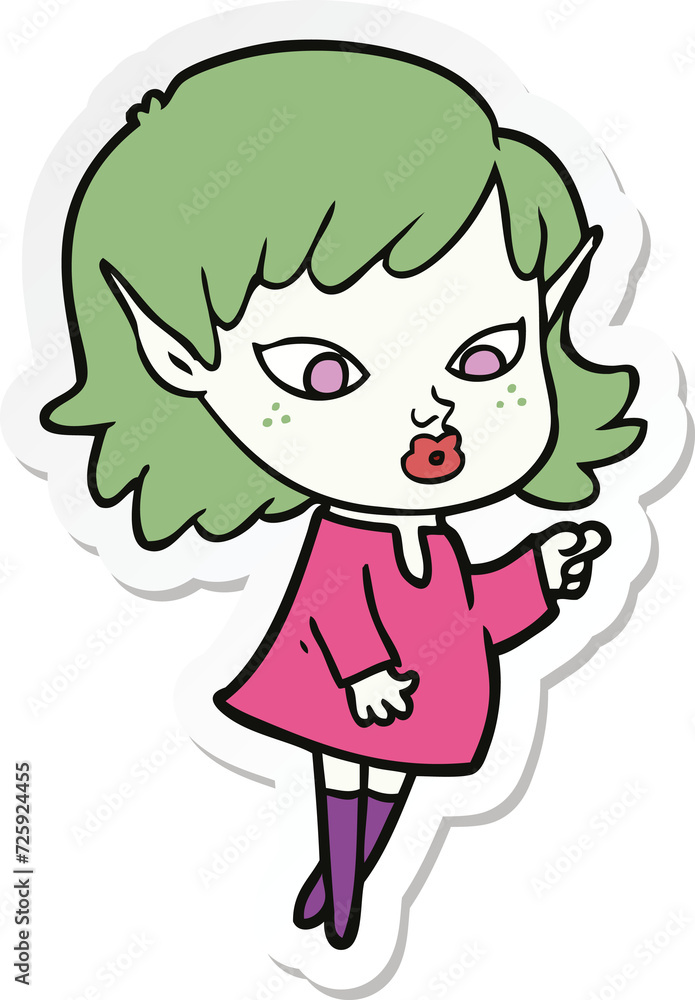 sticker of a pointing cartoon elf girl sticker of a pointing cartoon elf girl