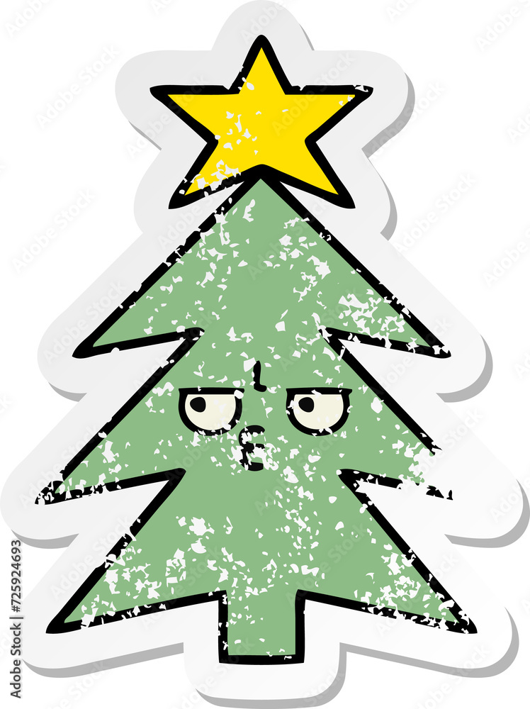 Fototapeta premium distressed sticker of a cute cartoon christmas tree